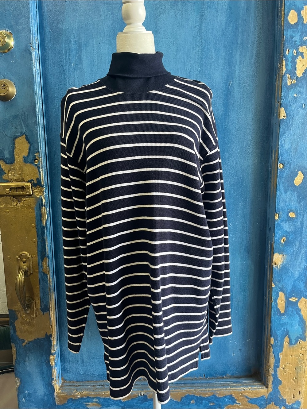Polo by Ralph Lauren Navy and White Striped Long Sleeve Turtleneck Dress